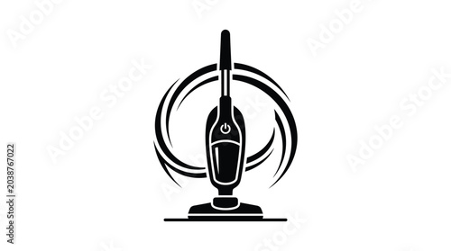 Photos Stick vacuum cleaner silhouette with circular swirl black on white background