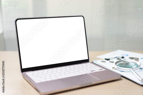 Bild auf Leinwand Modern laptop sits open on a clean desk