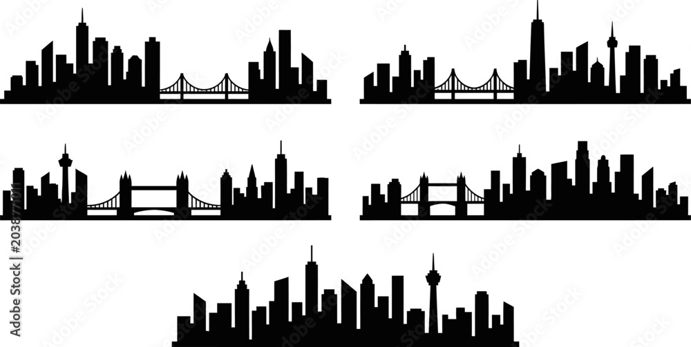 Obraz premium City skylines with buildings and bridges showcase urban landscape architecture.