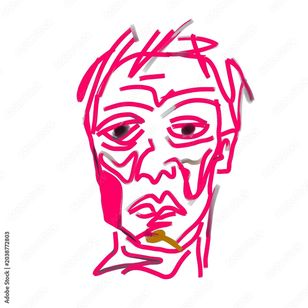 Obraz premium Rose Muse, Vibrant Pink Line Art Face Portrait Depicting Abstract Expressive Human Sketch Aesthetic, Contemporary Minimal Illustration, Emotional Character Design, Modern Decorative Concept, Creative
