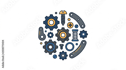 Mechanical parts arranged in a circular pattern illustration.