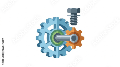 Foto Mechanical gears and bolt illustration.