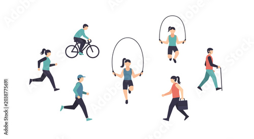 Konstfotografi Set of active people characters engaged in various sports and physical fitness activities