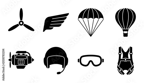 Foto 8 Aviation and Skydiving Silhouette Icons, Flat, for Adventure and Travel Design