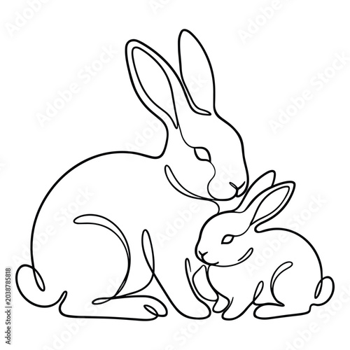 Obraz na płótnie Rabbit and bunny in affectionate line art