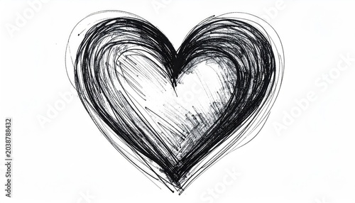 Hand Drawn Sketch of a Black Heart Symbol with Textured Lines.