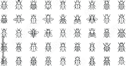 Foto Insect line icons set including beetle bee fly bug ant mosquito and other small