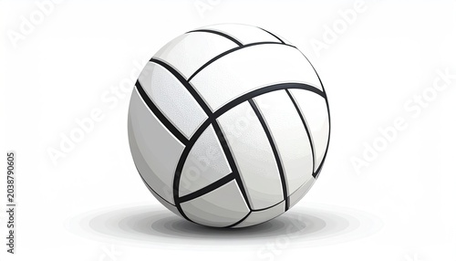 A Realistic White Volleyball with Black Lines on a White Background.