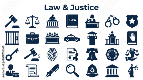 Tableau sur toile Law and justice concept icons representing legal proceedings and court system el