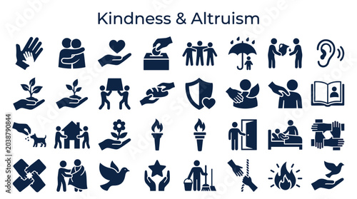 Obraz na płótnie Kindness and altruism icons collection representing compassion empathy support a