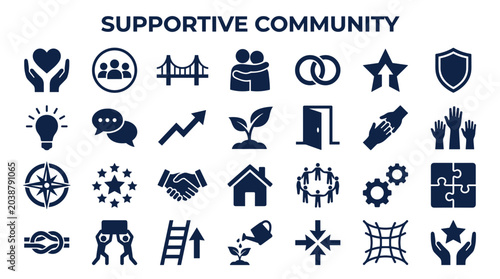 Bild auf Leinwand Supportive Community Icons Representing Connection Teamwork Growth Togetherness