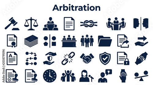 Tableau sur toile Arbitration concept icons representing legal agreement dispute resolution negoti