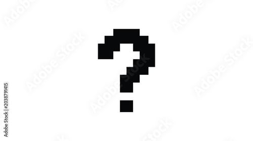 Pixelated black question mark graphic vector illustration on a clean white background