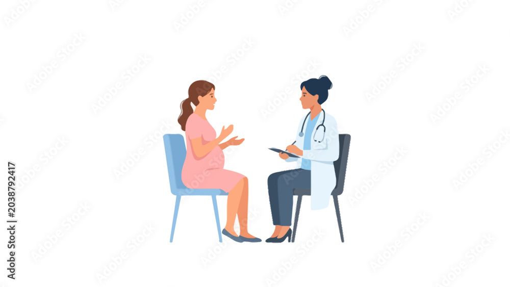 Obraz premium Pregnant woman consulting with a female doctor illustration