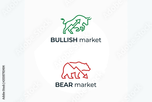 Billede på lærred Bull and Bear Market Icons Showing Stock Market Trends