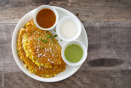 Vegan lentil pancake with potato and curry