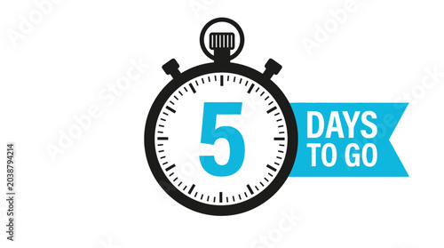 Stopwatch graphic illustration shows five days left until event countdown begins