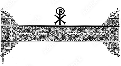 Tableau sur toile Ancient Chi Rho Symbol Adorned Ornate Border Design.