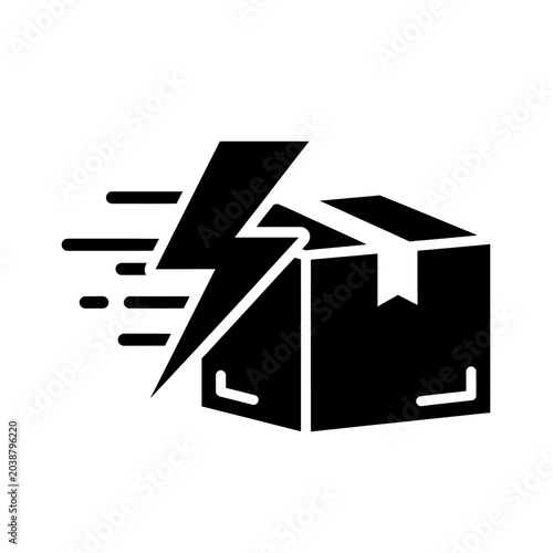 Fast delivery icon featuring box and lightning bolt for shipping concept