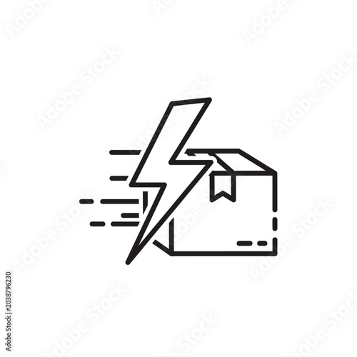 Fast delivery icon featuring box and lightning bolt simple vector design