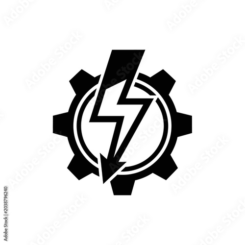 Gear and lightning bolt symbolizing power energy and technological processes