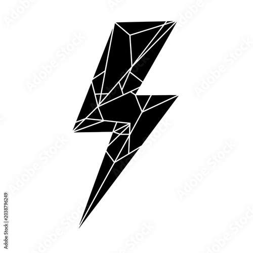 Geometric black lightning bolt isolated on white background