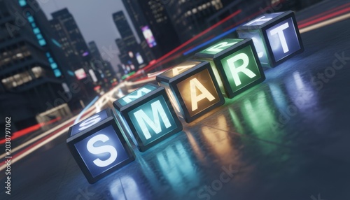 Smart IT Blocks in Neon City Night Reflections.