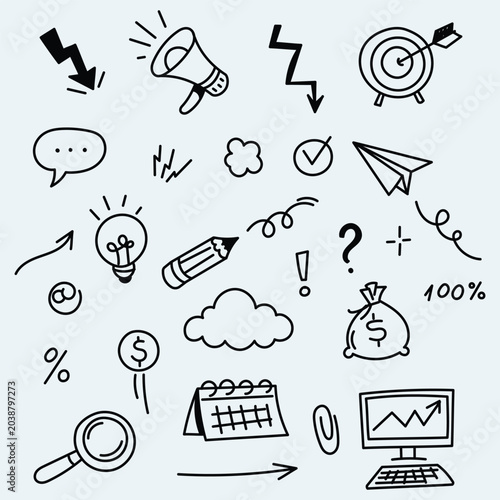 Hand Drawn Business Doodle Icons Set Illustration Collection