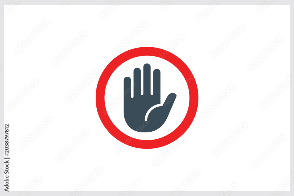 Obraz premium Stop Hand Sign Icon inside Red Circle Isolated on White