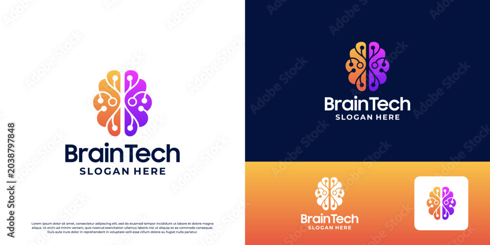 Naklejka premium Brain circuit, brain tech, digital brain logo design
