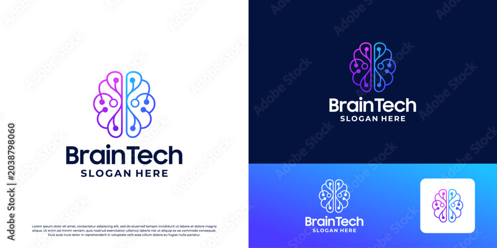 Fototapeta premium Brain circuit, brain tech, digital brain logo design