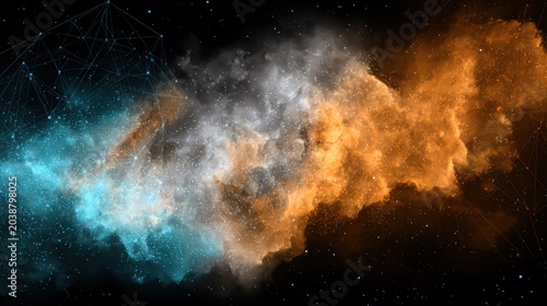 Brilliant celestial formation displays contrasting cool and warm gaseous clouds against a dark expanse