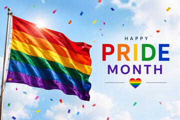 Happy Pride Month Flag with Confetti
