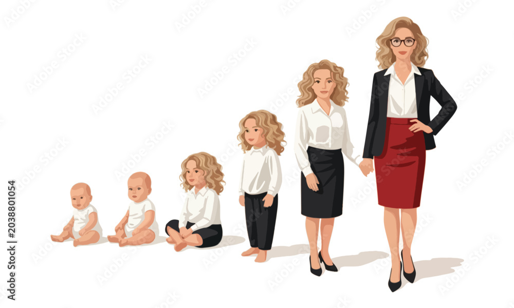Naklejka premium Female Life Cycle Stages from Infant to Adult Career Woman