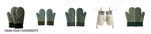  Quilted Mittens with Knit Cuffs and Drawstrings isolated on a transparent background gloves winter