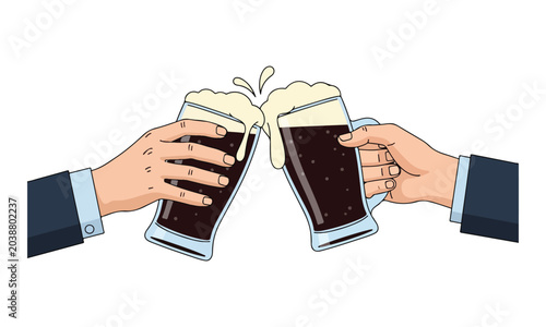 Bild auf Leinwand Businessmen toasting with dark beer mugs isolated on white