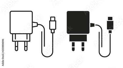 Konstfotografi Two smartphone chargers with cables connected to their ports side by side