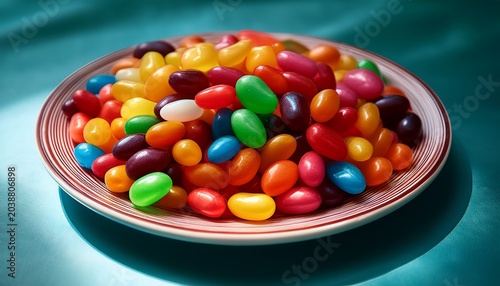 A Plate Of Jelly Beans Is On A Table The Jelly Beans Are In Different Colors And Are Piled On Top Of Each Other The Image Has A Playful And Colorful Mood