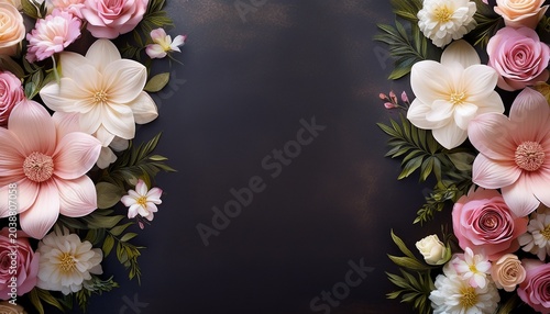 Elegant Floral Border With Soft Pink And White Flowers On A Dark Luxurious Background