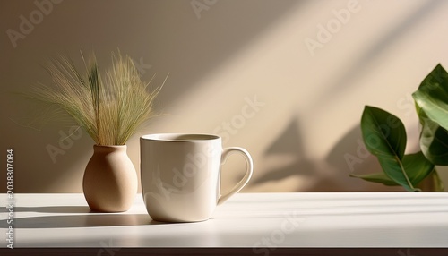 A Clean Cream Ceramic Mug Displayed On A Light Tabletop