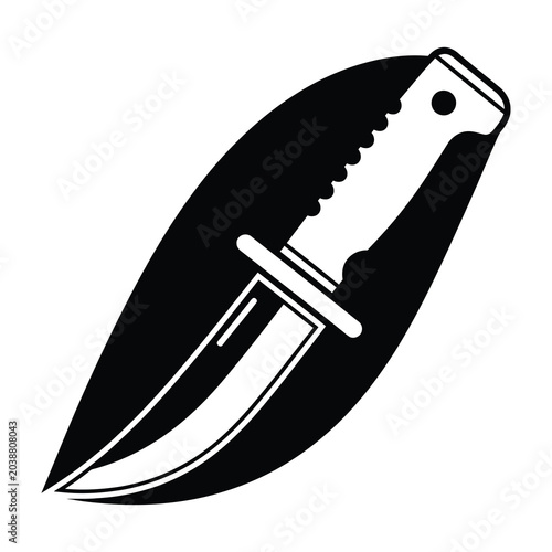 Foto Knife with serrated blade and pointed tip on black background