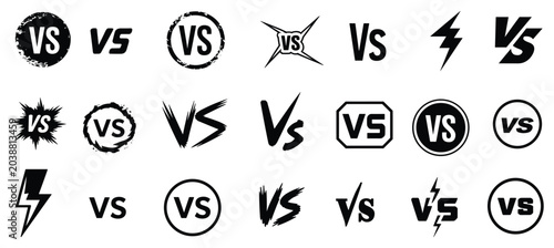 Schilderij op canvas Collection of VS Symbols: A graphic resource featuring various 'VS' (versus) symbols and icons