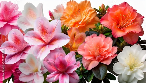 Assortment Of Vibrant Azalea Flowers In Pink White And Orange On Transparent Background