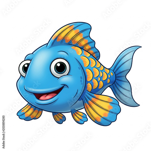Cute Fish Cartoon Character Isolated on White Background generative ai