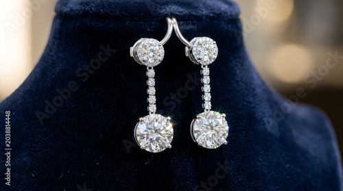 Sparkling Diamond Earrings: Luxury Jewelry on Blue Velvet Display