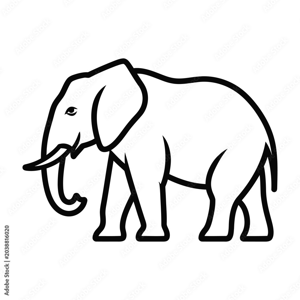 Fototapeta premium Elephant Silhouette Minimalist Line Art Icon Isolated on White Background for Wildlife Projects