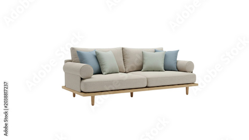 Modern white sofa isolated on transparent background PNG for interior and furniture concepts.