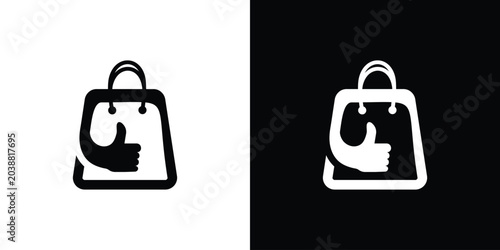 Foto Shopping bag with a thumbs up logo black and white design.