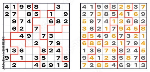 Obraz na płótnie Sudoku-jigsaw puzzle for kids with colorful highlights and grid format