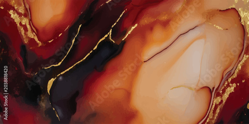 Tableau sur toile Luxury abstract alcohol ink texture with deep red and gold veins abstract backgr